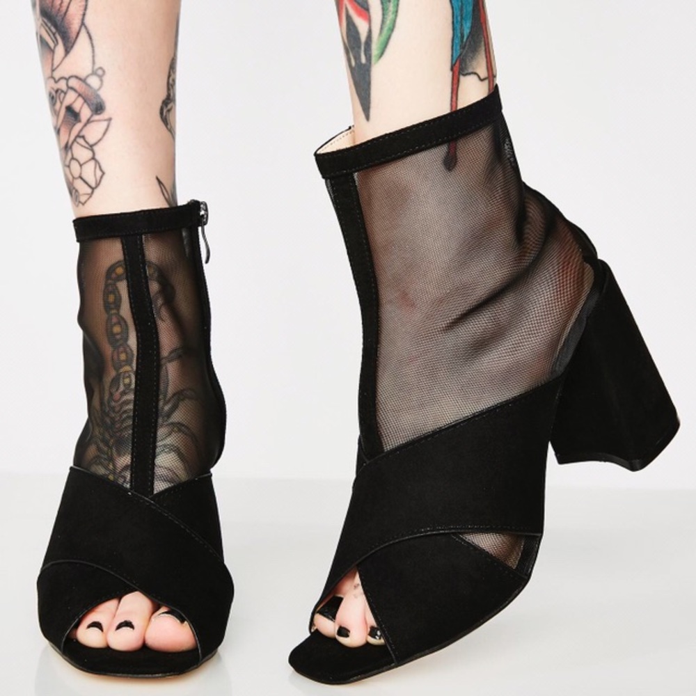 Dolls Kill 🌟 Black Mesh Peep Toe Ankle Boots
